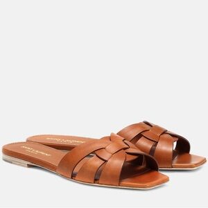 Saint Laurent Tribute Nu Pieds 05 leather slides in Ambre, size 38